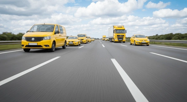 High resolution perspective of a modern car on a scenic highway representing high-performance insurance